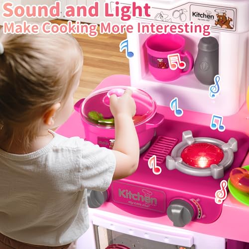 KIZONLY 53 PCS Play Kitchen Pretend Food Set for Kids Ages 3-6 4-8, Pink Kitchen Toys with Light, Sound and Spraying, Sink Toy Accessories, Indoor Outdoor Playset for Toddlers 3-5 Boys Girls 6-12 by KIZONLY - Image 7