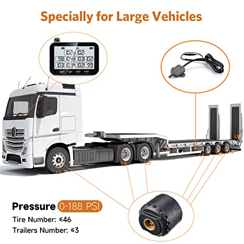 Guta Trailer Tire Pressure Monitoring System, Trailer Tpms With 12 Sensors, 6 Alert Modes, Signal Booster, Power Saving Display, Long Sensing Distance, For 3 Trailers (T1/T2/T3), For Rv, Trailer #TOP5