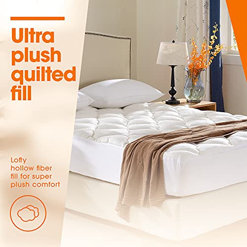 Cheer Collection Soft And Plush Bamboo Fitted Mattress Topper - Twin Size - Plush Eco Friendly Mattress Protector Cover For Bedding - (Queen) #TOP3
