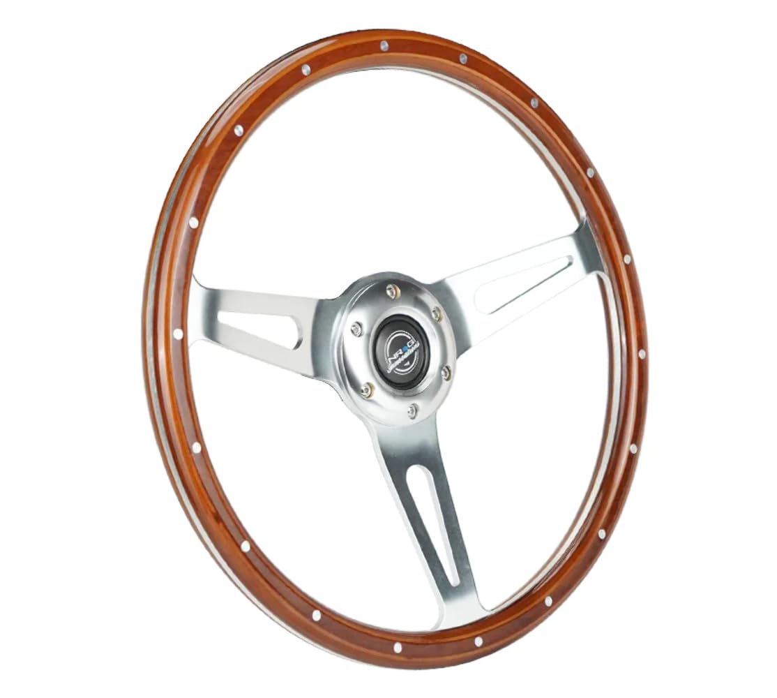NRG Innovations NRG-RST-363SL Reinforced Classic Dark Wood Grain Steering Wheel, 360mm, 3 Spoke Center in Chrome
