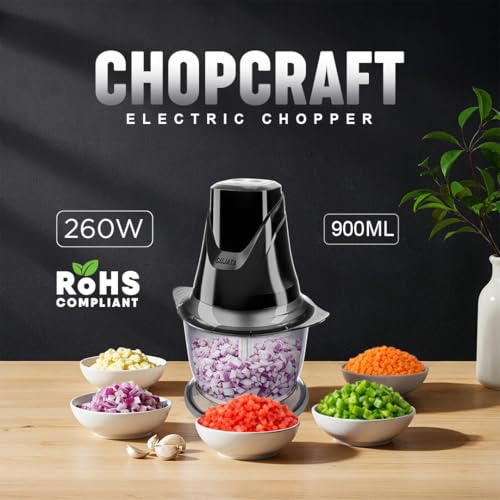 Image of Sujata Chopcraft Electric Chopper 900ml, 260W Vegetable Chopper for Kitchen | Dual Speed | 3200 RPM High Speed Motor | Stainless Steel Blades | Chop, Mince, Whip & Blend | Black
