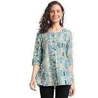 NAINVISH Women's Cotton Blend Printed Straight Round Neck Top (SD484_T-5XL_Blue)