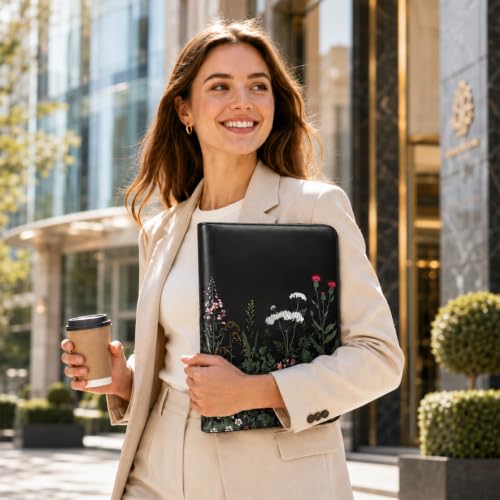 Image of Eshow Padfolio for Men Women with Pen, Leather Portfolio with Zipper - Professional Interview Resume Organizer with Card Holder, Writing Pad & File Folders for Business, Lawyer, Student