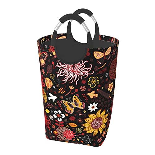 蝶 チョウ 鳥 花柄 ランドリーバスケット 洗濯ボックス 収納袋 大容量 折りたたみ 持ち運び可能 撥水 取っ手付き 適した ホテル ユーティリティルーム トイレ キッチン(50l 32*28*57.5cm)