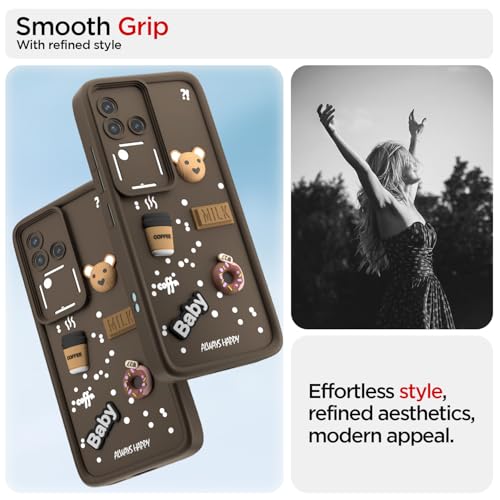 Image of Pikkme Back Cover for Vivo V30 5G / V30 Pro 5G | Cute Fun Cartoon 3D Bear Silicone Full Body Protection Bumper Cover (Brown)