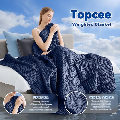 Topcee Weighted Blanket for Adults (12lbs 48"x72"), Minky Dots Heavy Blanket for 110-130lbs Sleeping, Soft, Cozy and Cooling Weighted Throw Blankets, Machine Washable, Blue
