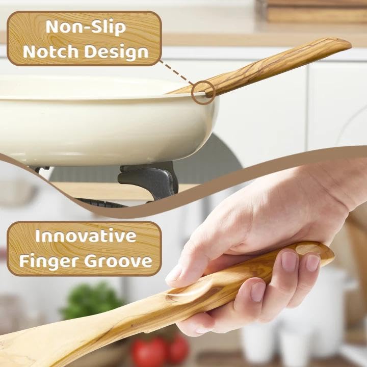 Edergoo Olive Wood Cooking Utensils Set, 5 PCS Wooden Spoons for Cooking Includes Stainles - image 3