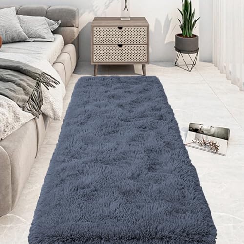 Tapis moelleux aspect fourrure gris 120x260 cm haute densité - 8