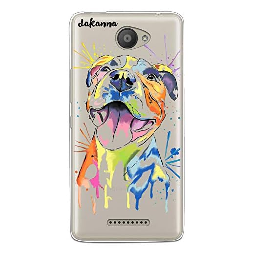 Dakanna Funda para BQ Aquaris U - U Lite | Perro Pitbull Watercolor | Carcasa de Gel Silicona Flexible | Fondo Transparente
