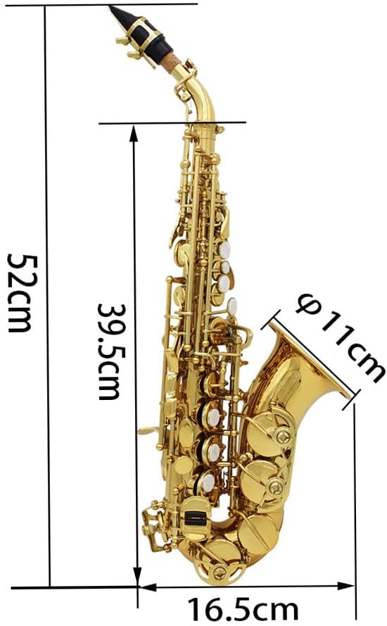 Soprano Saxophone, Complete Bb Key Wind Instrument Set with Case Gloves Cleaning Cloth Gold Belt, Professional Wind Instruments for Beginners Musicians Jazz Performances Concerts Practice Sessions