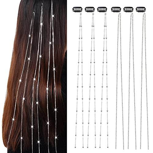 6 Piezas Pinzas para Cabello con Cadena de Piedras de Estrás miniatura 1