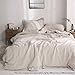Simple&Opulence 100% Linen Duvet Cover Set with Embroidery Border Washed - 3 Pieces (1 Duvet Cover with 2 Pillow Shams) with Button Closure Soft Breathable Farmhouse - Linen, Queen Size