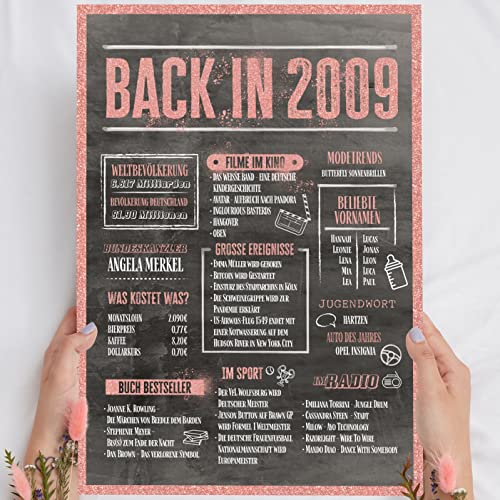 17 Geburtstag Mädchen Rosegold Holzbild Back in 2009 personalisierbar zum Hinstellen/Aufhängen opt. beleuchtet 17. Geburtstag Mädchen Deko 17tes Jubiläum 17 Jahrestag 17ter Bday Jahreschronik 2009
