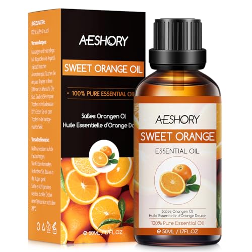 AESHORY Aceite Esencial de Naranja Dulce 50ML, Natural Aceite de Aromaterapia de Naranja Dulce, Aceites de Fragancia Premium para Humidificador, Masaje, Baño, Cuidado la Piel, Relajación y Calma