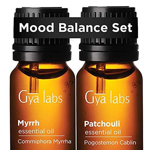 Gya Labs Mood Balance Set - Myrrh and Patchouli Oil for Balanced Mood and Glowing Skin â€“ 100 Pure Therapeutic Grade Essential Oils Set to Uplift Mood and Moisturize Dry Skin - 2x10ml