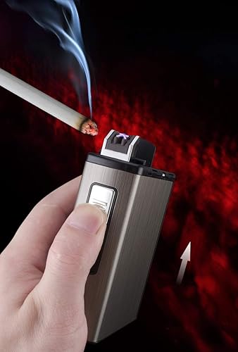 Miniatura 2 de Caja de cigarrillos para cigarrillos de paquete completo, 20 unidades, estuche de expulsión automática con encendedor de arco doble, recargable por