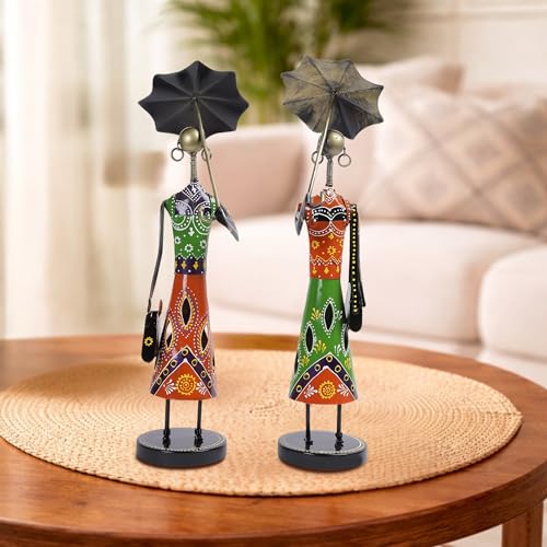 Image of CraftVatika Metal Fashion Dolls with Umbrella Statue Decorative Showpiece Items for Home Decor Living Room Bedroom Table Desk Decoration & Gifts