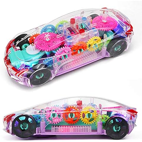 Battery Operated Light & Music Car Toy Bump & Go Transparent Mechanical Toy Car with LED Lights, 360° Rotation & Dynamic Music Concept Racing Car - Kids Children Toy - Xmas Toy Gift (Transparent Car) Cover