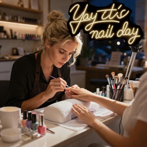 Image of Yay It's Nail Day Neon Sign for Wall Decor | Dimmable Neon Sign for Home Shop Spa Beauty Nails Cosmetic Salon Wall Decor,Nail Room Decor Acessory,USB Powered