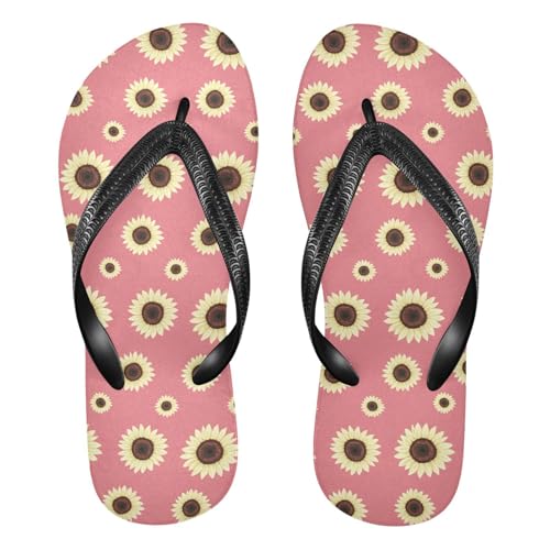 Sunflower Blossom Pink Flip Flops for Beach Thong Sandals Anti-slip Lightweight Flat Slippers for Travel Summer Outdoor