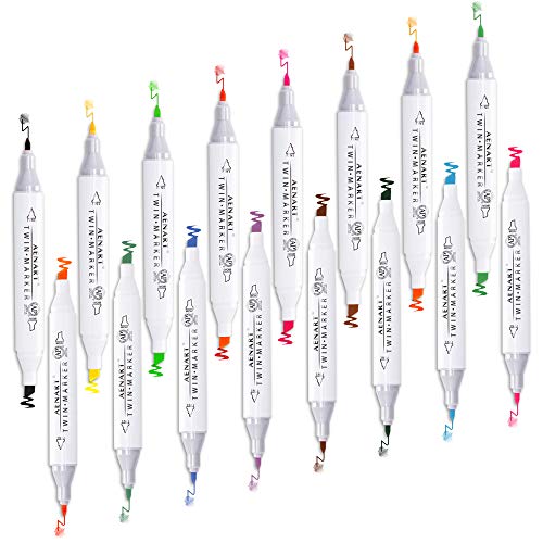 Dual Tip Marker Pens Set Permanent Double-Ended Art Markers Highlighter Pen for Adult Coloring Drawing Underlining School Office Supplier (16 Colors)