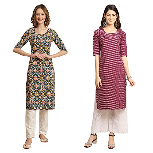 Image of Pinkmint Women's Crepe Digital Print Straight Kurta [Pack of 2]