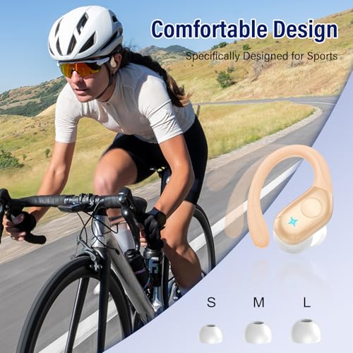 Image of Qecnato Wireless Earbuds Bluetooth 5.4 Headphones, Stereo Deep Bass Over Ear Buds with Earhooks, Bluetooth Earbuds with 4 ENC Mic, IP7 Waterproof Earphone for Running Light Brown