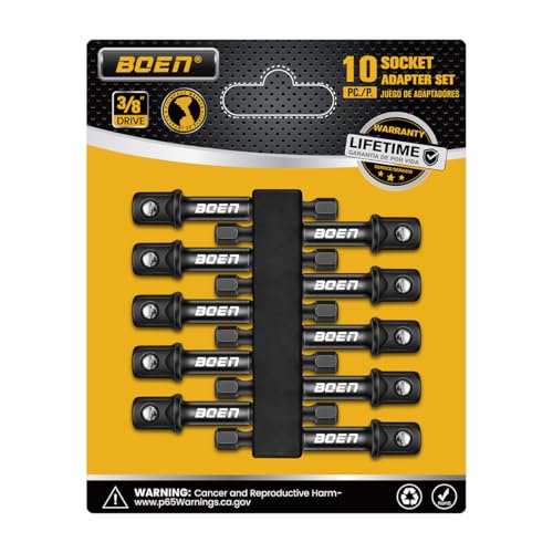 Image of BOEN 10-Piece 3 /8 inch Drive Impact Grade Socket Adapter Set, 1 /4-Inch SAE Hex Shank Drill Bit Adapter for Power Drill to High Torque Impact Wrench