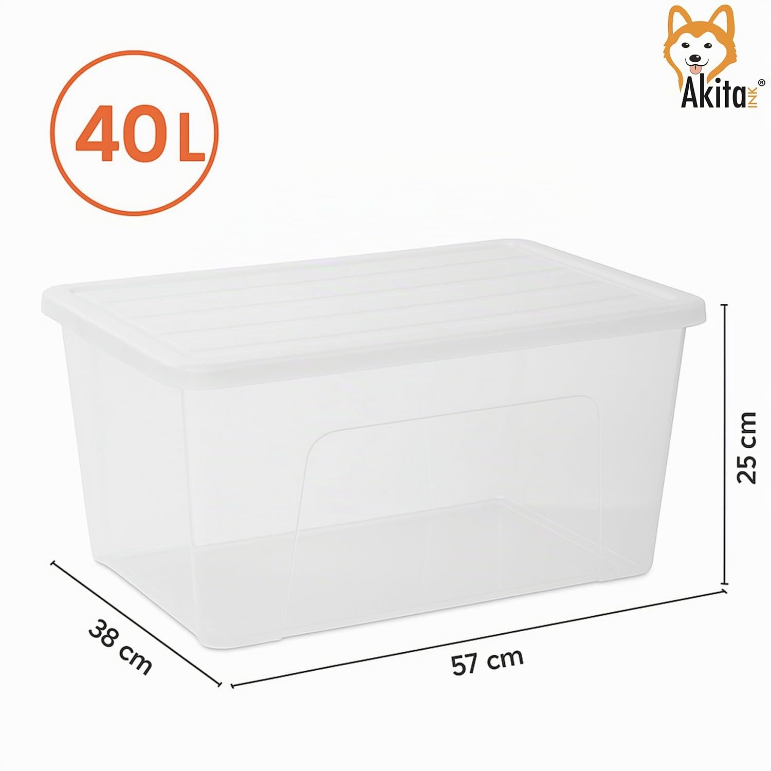 AKITAInk Set 4 Contenitori Plastica Trasparenti 40L con Coperchio a Farfalla Doppia Apertura - Scatole Salvaspazio Impilabili per Vestiti, Armadi, Garage e Ripostigli