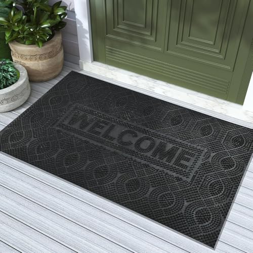 Image of IVAZA Antislip Rubber Rectangular Welcome Door Mat for Home & Office, Traps Dirt (Black, 40X 60 Cm)