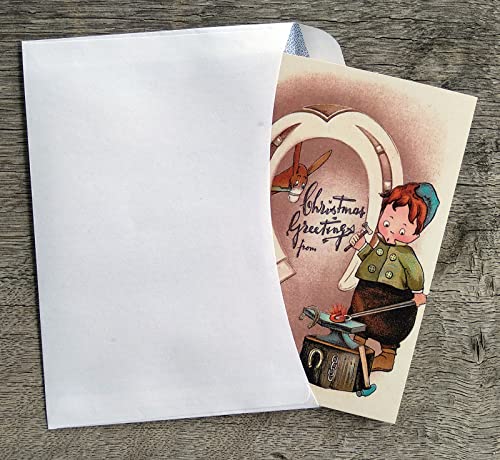 Image of PIXILUV CUTE CHRISTMAS (Pack of 12) Notecards Small Greeting Cards # Cute Cartoon Kids and Their Shadows ~ Vintage Christmas Postcards Reprint