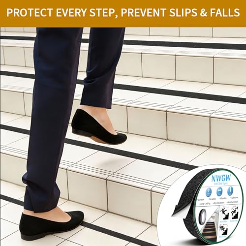 Image of Black Anti-Slip Stair Treads Tape,1 inch x35FT Heavy Duty PVC Non-Skid Grip Tape for Wooden Steps, Indoor /Outdoor Stairs, Pool Decks - Peel & Stick Waterproof Safety Traction