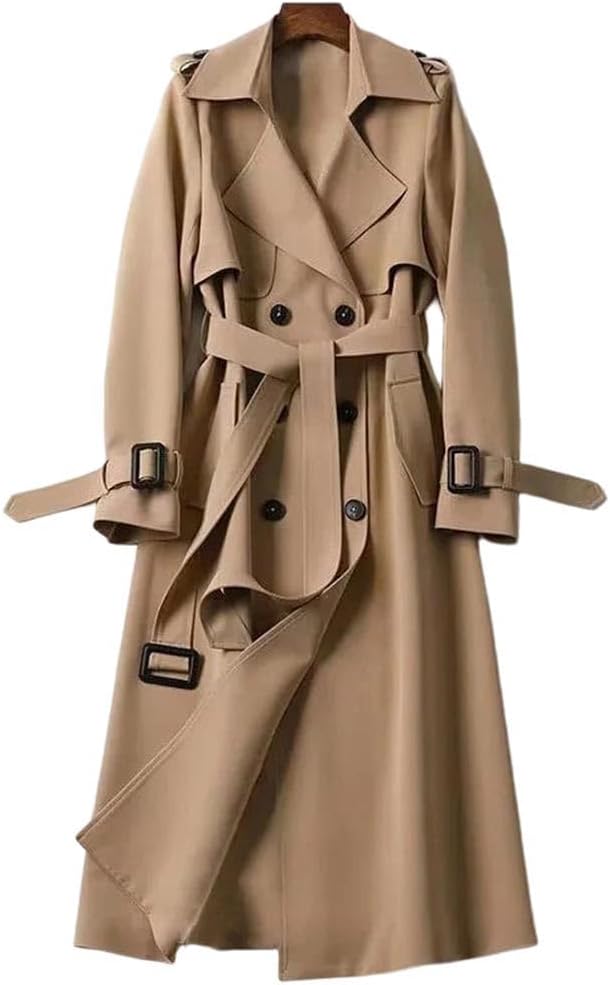 Women Trench Coat Long Sleeve Loose Fit Soft Fabric Spring Fall Warm Outerwear