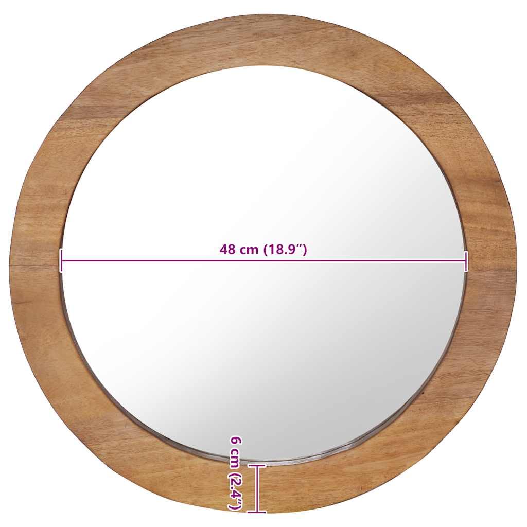 Wandspiegel 60 cm rund Teak Holzrahmen mit Montagehaken für Bad Schlafzimmer Wohnzimmer Diele Flur, dekorativer Kosmetik Spiegel zum Schminken, Rasur, Makeup und Frisieren