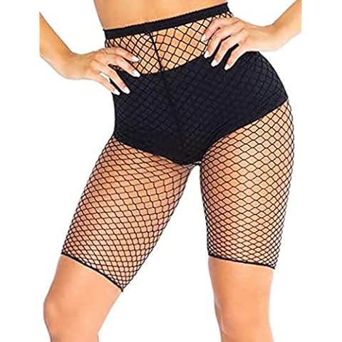 E-Laurels Womens Fishnet Black Bikini Bottom Cover up Shorts Short Leggings for Women Biker Short(Large Net Style) Cover