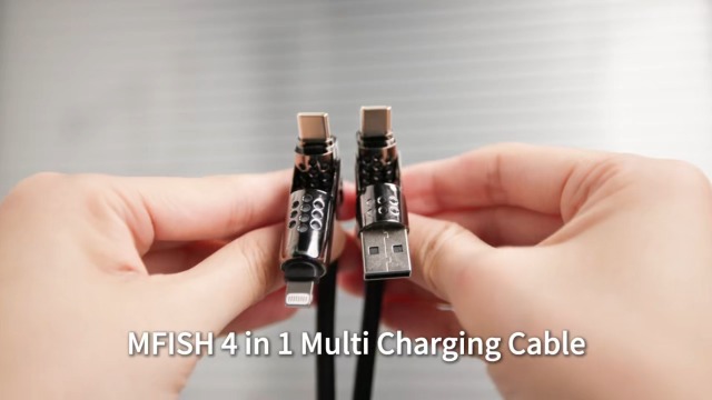 Image of MFish 4-in-1 Fast Charging Cable with Case, 6.6FT 240W Max PD 3.1 Fast Charger, USB-A /USB-C to USB-C /Lightning, CarPlay Compatible, RGB Light, for iPhone 17 /16 Series, iPad, MacBook, Galaxy, Black