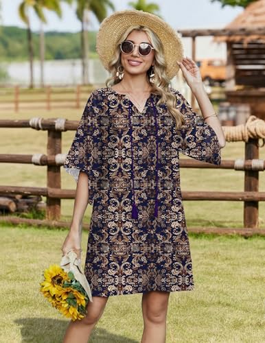 Image of Zeagoo Womens Summer Dress Casual Ruffle Tiered Floral Square Neck Sundresses Beach Boho Mini A-line Dress 2026 with Pockets