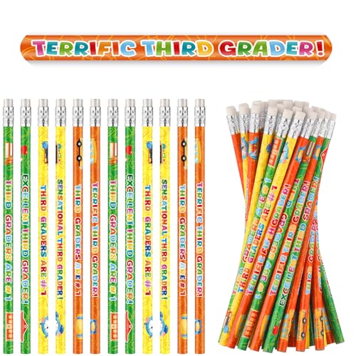 Tenceur 48 Pcs 3rd Graders Pencils, 3 Motivational Cute Pencils Bulk with Erasers for Kids Student Teacher Classroom Reward Back to School Supplies