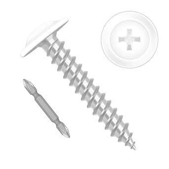 #8 x 1-1/4" Truss Head Fast Self Tapping Screws, Alloy Steel Wood Screws, White Head, Full Thread, Screwdriver Bit Included, 100 PCS