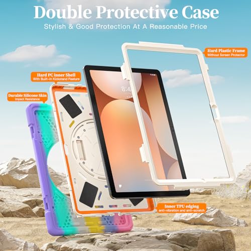 Image of ProElite Cover for Galaxy Tab A11 Plus 11 inch 2025 Cover, Rugged 3 Layer Armor case Cover for Galaxy Tab A11+ 11 inch 2025 with Hand Grip & Rotating Kickstand with Shoulder Strap, Rainbow Pink