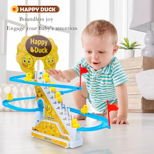 Elektrische Ente Treppensteigen Spielzeug, Elektrische Enten Slide Track Mit Licht und Musik 12 Stück Electric Duck Climbing Stairs Toy, Pädagogisches Spielzeug Ab 3 Jahre, Geschenk für Mädchen Jungen