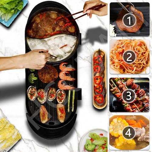 Portable Hot Pot Grill and BBQ Table, 2-in-1 Multifunction Nonstick Cooker with Dual Temperature Control, Fast Heating, Smokeless for Indoor Use - Image 3