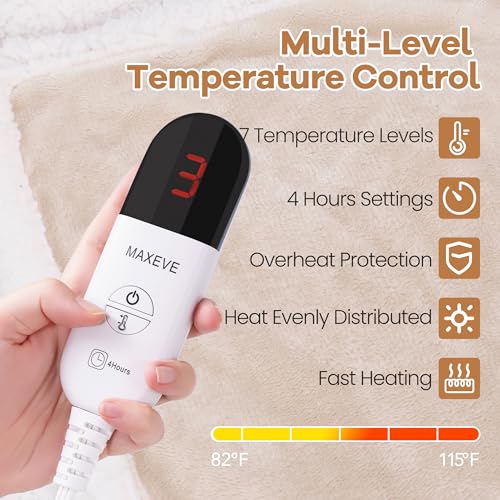 Image of Wearable Electric Blanket with Foot Pocket and Sleeves, Heating Throw Blanket, 6 Heating Levels & Auto Shut Off, Machine Washable (Long, Beige)