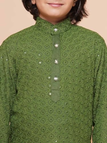 Image of AJ DEZINES Kids Kurta Pajama Set For Boys | Embroidery Chikankari Kurta Set | Traditional & Festive Outfit | Cotton Stylish Boys Kurta Pyjama | Perfect For Festivals Wedding & Family Function