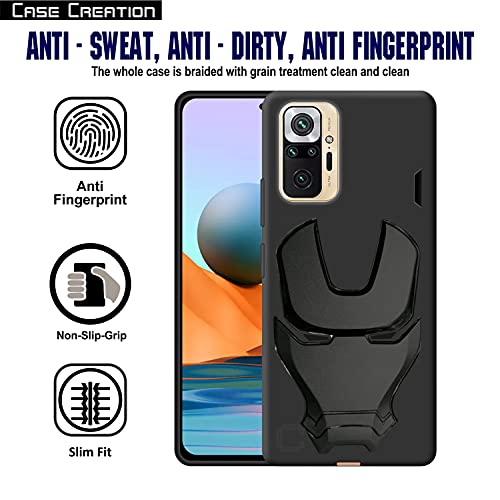Image of COVERLY Official 3D Smooth Feel Avengers Logo Mask Soft Rugged Grip Iron Man Engraved Cartoon Movie Engraved Silicone Rubber Matte Strong Back Cover for Xiaomi Redmi Note 10 Pro Max - Black
