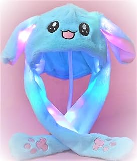 قبعة أرنب بقصة لطيفة مع أذنين قابلة للتحريك مصنوعة من مواد عالية الجودة واضاءة ليد متعددة الألوان