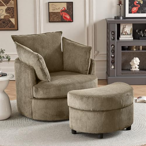 Chorlenimi Swivel Accent Chair Round Barrel Armchair Upholstered Living Room