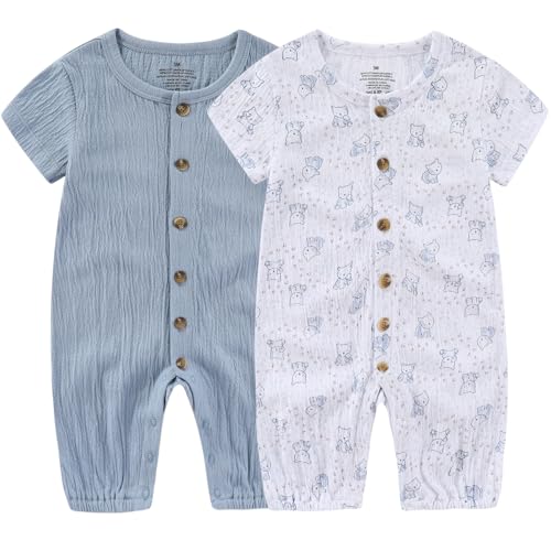 Image of Ruliby Baby Girl Romper Button Jumpsuit Summer Infant Boy Clothes for 0-24 Months