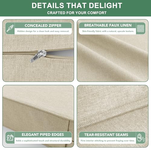 Image of Summsun Patio Chair Cushions 24 x 24 Inch, Faux Linen Outdoor Furniture Cushions, Water Resistant Backrest and Deep Seat Cushion Set with Ties, Removable Cover, Non-Slip Bottom, Beige