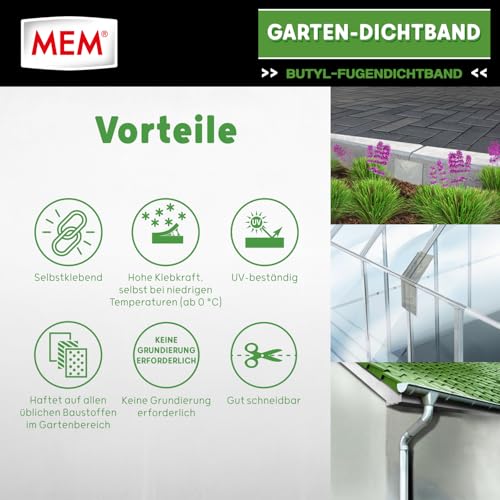 MEM Garten-Dichtband 10 m x 7,5 cm, Butyl-Fugendichtband, Lösemittelfreies und Selbstklebendes Dichtungsband, Klebt Enorm, Grau